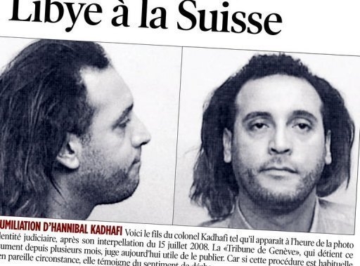 l'infect Hannibal Kadhafi descendu de ses grands chevaux : extrait de la Tribune de Genve - juillet 2008